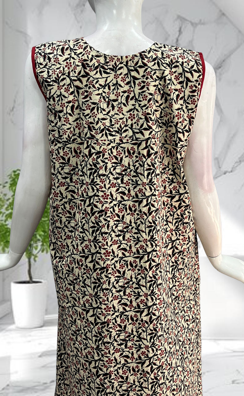 Off White Garden Sleeveless Pure Cotton Nighty. Pure Durable Cotton | Laces and Frills - Laces and Frills