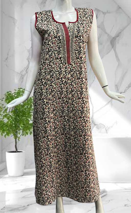 Off White Garden Sleeveless Pure Cotton Nighty. Pure Durable Cotton | Laces and Frills - Laces and Frills