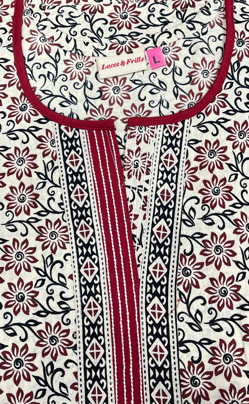 Off White Garden Sleeveless Pure Cotton Nighty. Pure Durable Cotton | Laces and Frills - Laces and Frills