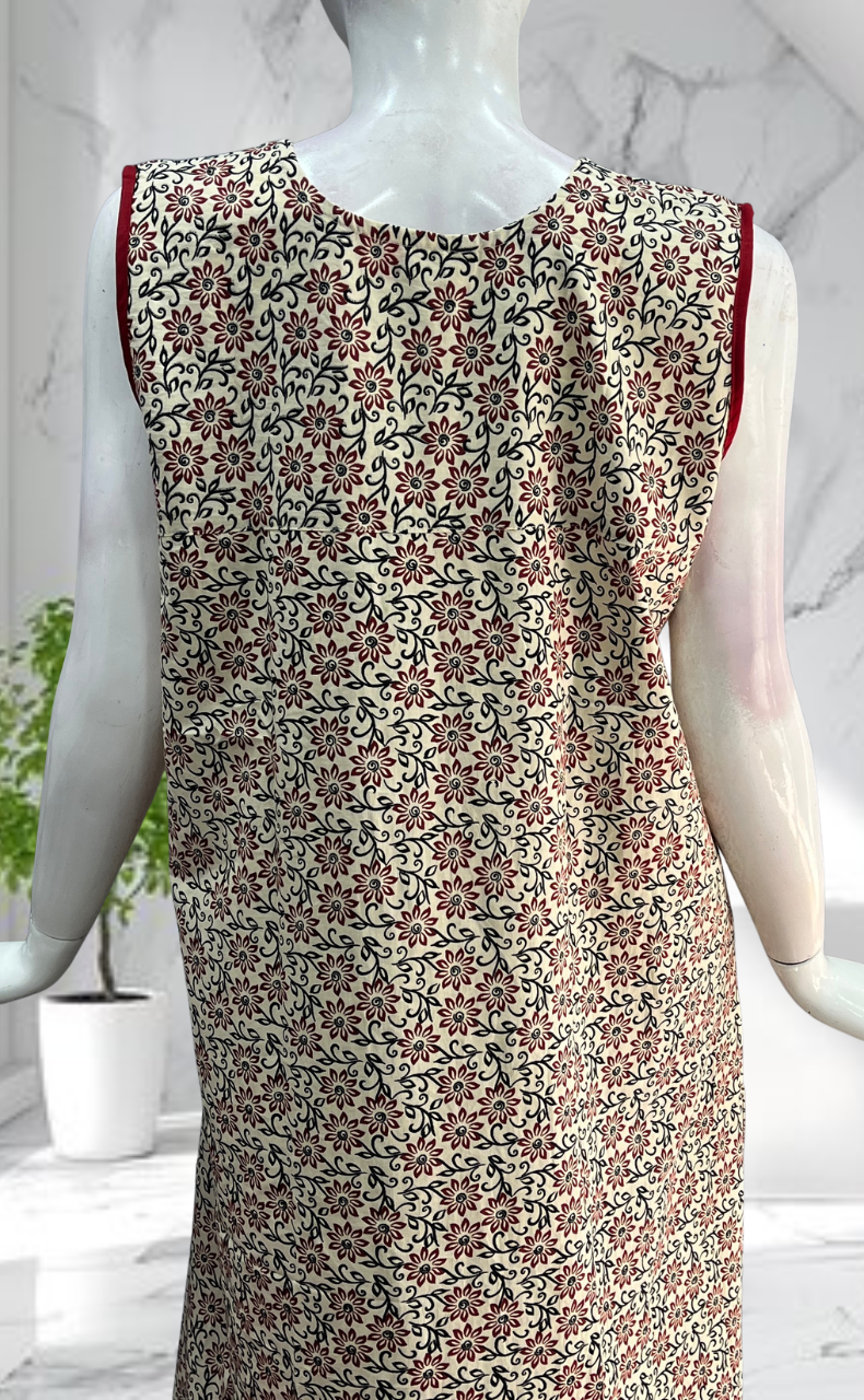 Off White Garden Sleeveless Pure Cotton Nighty. Pure Durable Cotton | Laces and Frills - Laces and Frills