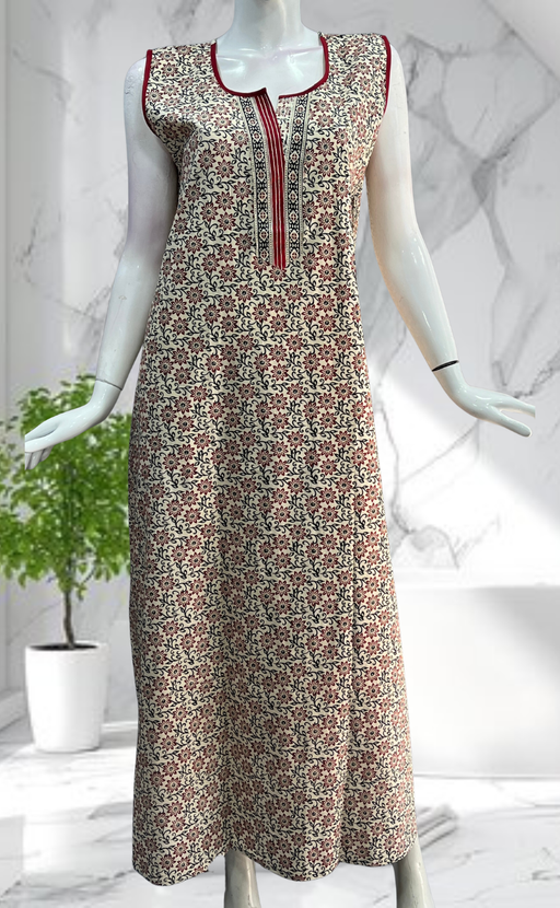 Off White Garden Sleeveless Pure Cotton Nighty. Pure Durable Cotton | Laces and Frills - Laces and Frills