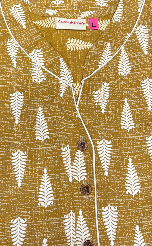 Mustard Leafy Sleeveless Pure Cotton Nighty. Pure Durable Cotton | Laces and Frills - Laces and Frills
