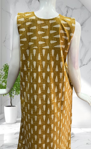 Mustard Leafy Sleeveless Pure Cotton Nighty. Pure Durable Cotton | Laces and Frills - Laces and Frills