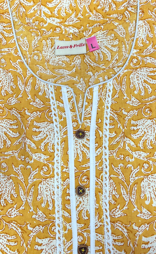 Yellow Garden Sleeveless Pure Cotton Nighty. Pure Durable Cotton | Laces and Frills - Laces and Frills