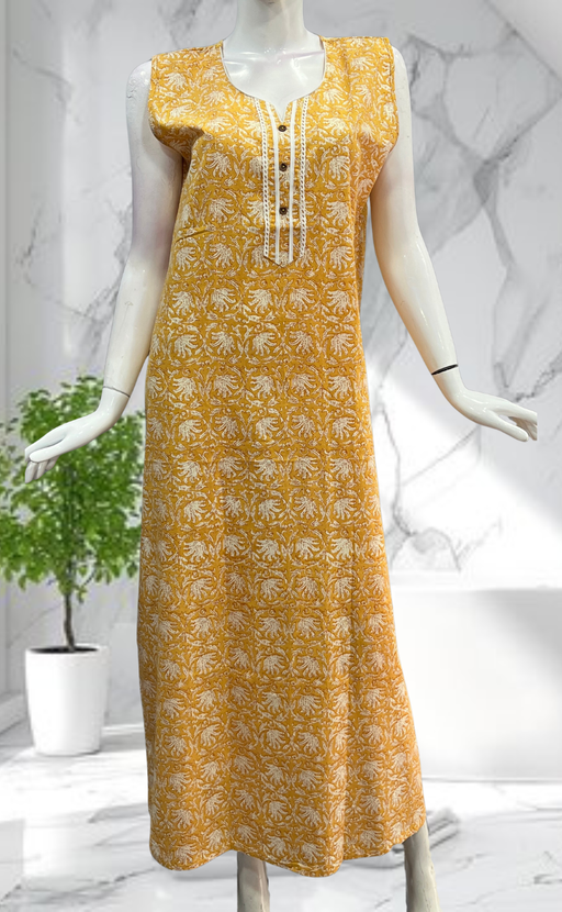 Yellow Garden Sleeveless Pure Cotton Nighty. Pure Durable Cotton | Laces and Frills - Laces and Frills