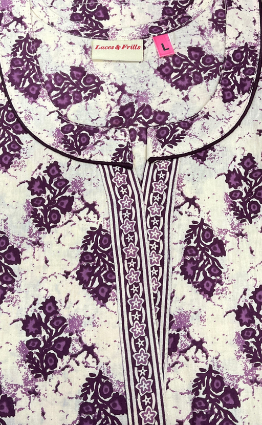 Violet Garden Sleeveless Pure Cotton Nighty. Pure Durable Cotton | Laces and Frills - Laces and Frills