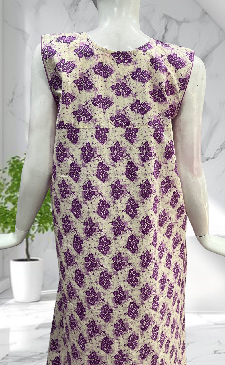 Violet Garden Sleeveless Pure Cotton Nighty. Pure Durable Cotton | Laces and Frills - Laces and Frills