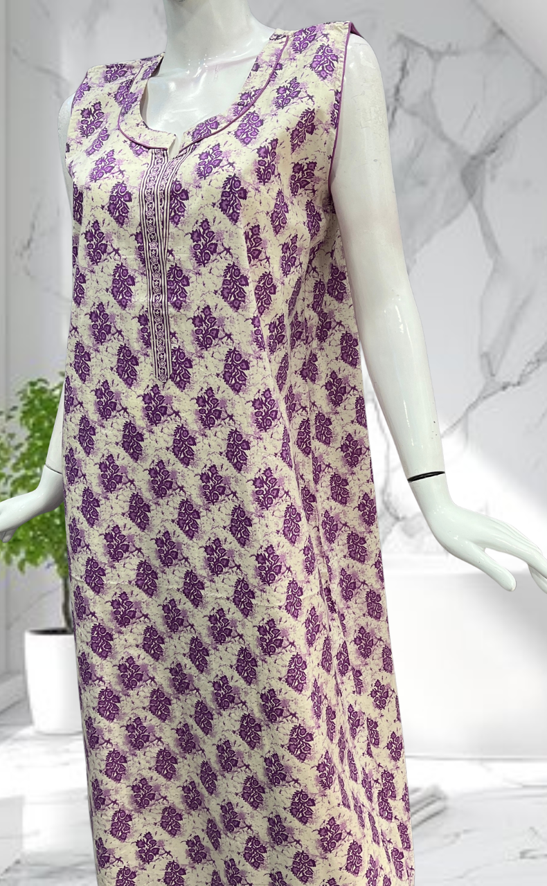 Violet Garden Sleeveless Pure Cotton Nighty. Pure Durable Cotton | Laces and Frills - Laces and Frills