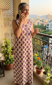 Violet Garden Sleeveless Pure Cotton Nighty. Pure Durable Cotton | Laces and Frills - Laces and Frills