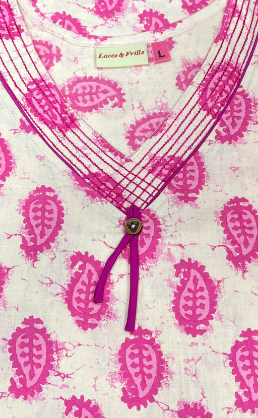 Pink Paisley Print Sleeveless Pure Cotton Nighty. Pure Durable Cotton | Laces and Frills - Laces and Frills
