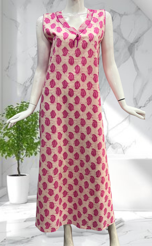 Pink Paisley Print Sleeveless Pure Cotton Nighty. Pure Durable Cotton | Laces and Frills - Laces and Frills