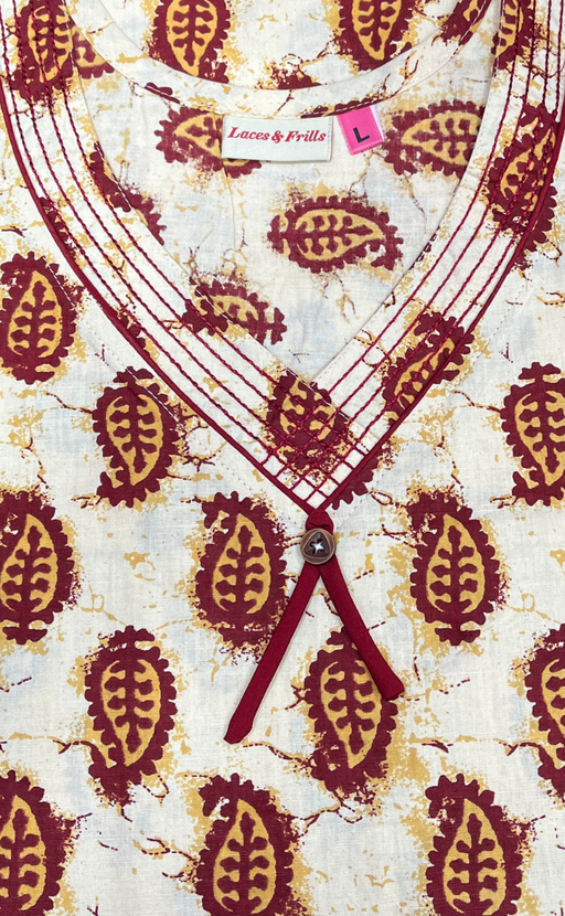 Maroon Paisley Print Sleeveless Pure Cotton Nighty. Pure Durable Cotton | Laces and Frills - Laces and Frills
