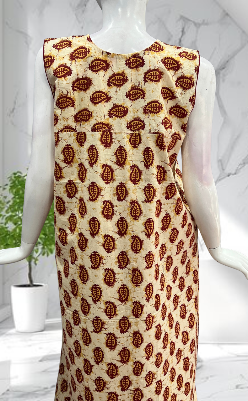 Maroon Paisley Print Sleeveless Pure Cotton Nighty. Pure Durable Cotton | Laces and Frills - Laces and Frills