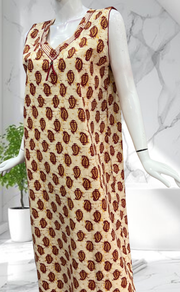 Maroon Paisley Print Sleeveless Pure Cotton Nighty. Pure Durable Cotton | Laces and Frills - Laces and Frills