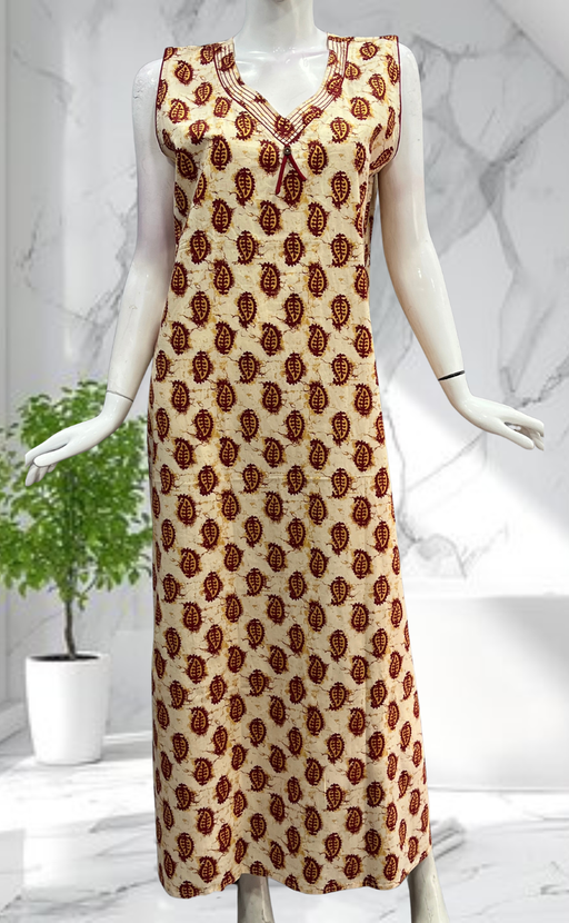 Maroon Paisley Print Sleeveless Pure Cotton Nighty. Pure Durable Cotton | Laces and Frills - Laces and Frills