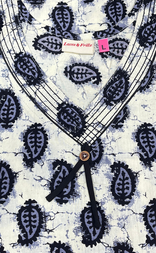Black Paisley Print Sleeveless Pure Cotton Nighty. Pure Durable Cotton | Laces and Frills - Laces and Frills