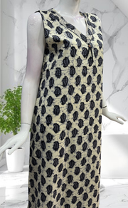 Black Paisley Print Sleeveless Pure Cotton Nighty. Pure Durable Cotton | Laces and Frills - Laces and Frills