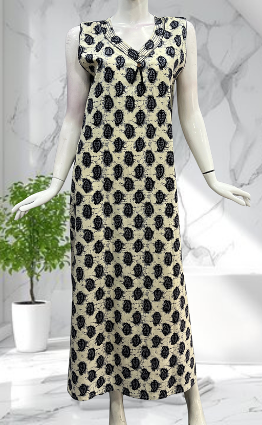 Black Paisley Print Sleeveless Pure Cotton Nighty. Pure Durable Cotton | Laces and Frills - Laces and Frills