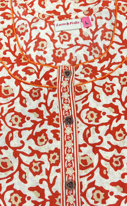 Orange Garden Sleeveless Pure Cotton Nighty. Pure Durable Cotton | Laces and Frills - Laces and Frills