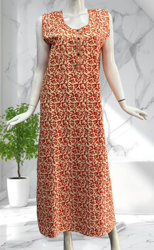 Orange Garden Sleeveless Pure Cotton Nighty. Pure Durable Cotton | Laces and Frills - Laces and Frills