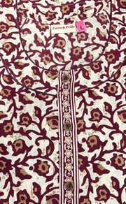 Maroon Garden Sleeveless Pure Cotton Nighty. Pure Durable Cotton | Laces and Frills - Laces and Frills