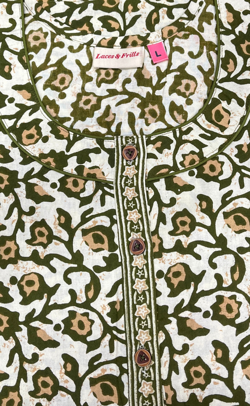 Green Garden Sleeveless Pure Cotton Nighty. Pure Durable Cotton | Laces and Frills - Laces and Frills