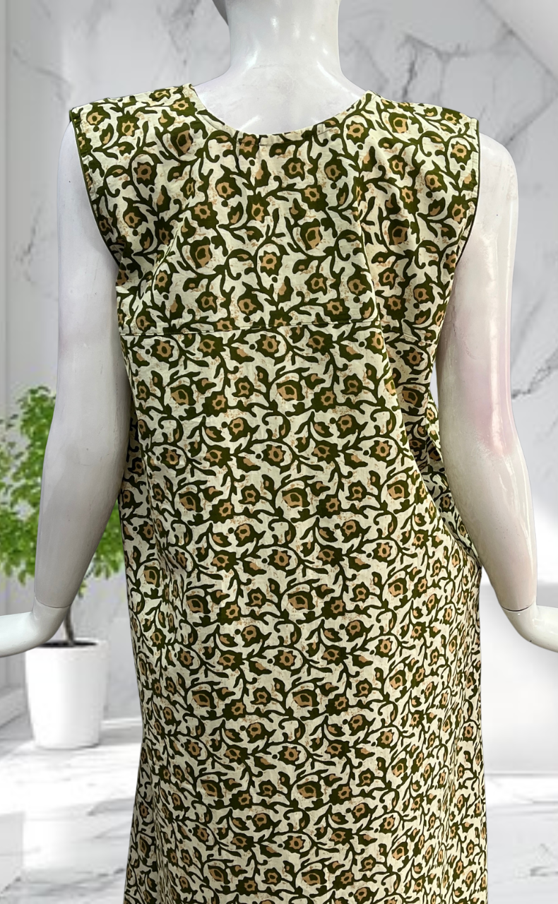 Green Garden Sleeveless Pure Cotton Nighty. Pure Durable Cotton | Laces and Frills - Laces and Frills