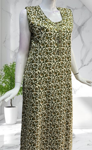 Green Garden Sleeveless Pure Cotton Nighty. Pure Durable Cotton | Laces and Frills - Laces and Frills