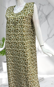 Green Garden Sleeveless Pure Cotton Nighty. Pure Durable Cotton | Laces and Frills - Laces and Frills