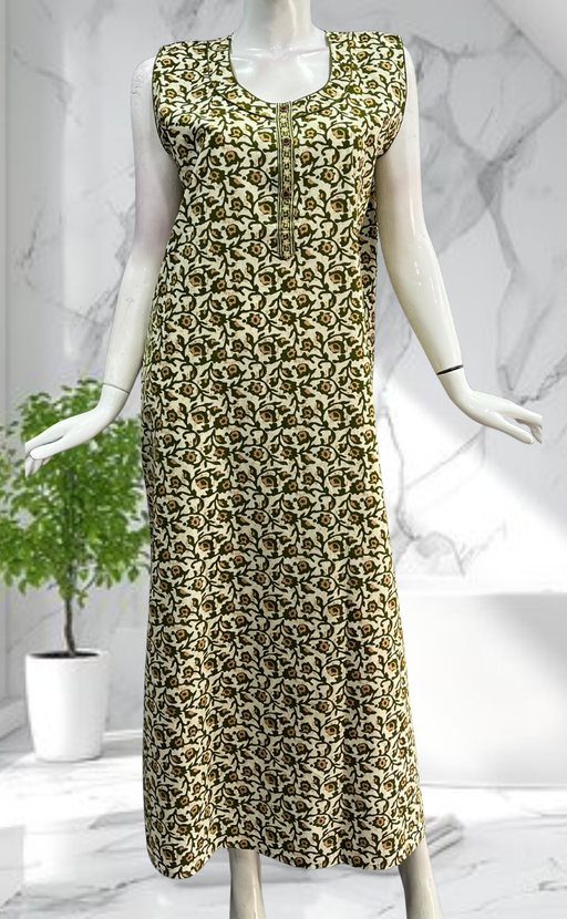 Green Garden Sleeveless Pure Cotton Nighty. Pure Durable Cotton | Laces and Frills - Laces and Frills
