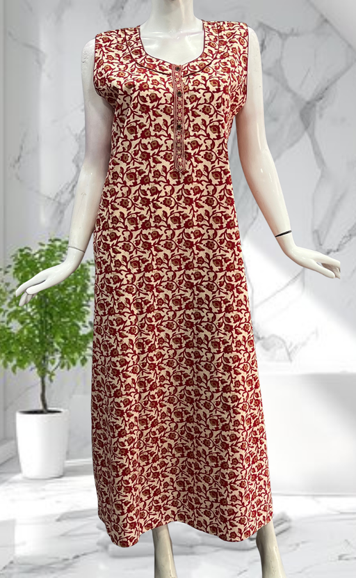 Red Garden Sleeveless Pure Cotton Nighty. Pure Durable Cotton | Laces and Frills - Laces and Frills