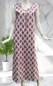 Lavender Floral Sleeveless Pure Cotton Nighty. Pure Durable Cotton | Laces and Frills - Laces and Frills