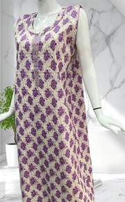 Lavender Floral Sleeveless Pure Cotton Nighty. Pure Durable Cotton | Laces and Frills - Laces and Frills