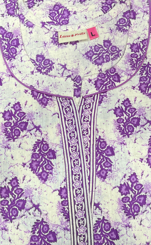 Lavender Floral Sleeveless Pure Cotton Nighty. Pure Durable Cotton | Laces and Frills - Laces and Frills