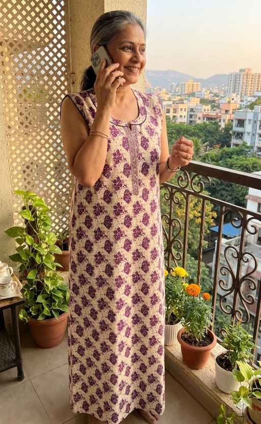 Lavender Floral Sleeveless Pure Cotton Nighty. Pure Durable Cotton | Laces and Frills - Laces and Frills