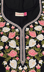 Black Parsi Embroidery Soft Cotton Nighty. Soft Breathable Fabric | Laces and Frills - Laces and Frills