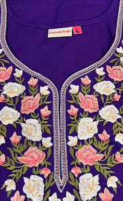 Violet Parsi Embroidery Soft Cotton Nighty. Soft Breathable Fabric | Laces and Frills - Laces and Frills