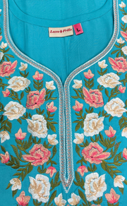 Sea Green Parsi Embroidery Soft Cotton Nighty. Soft Breathable Fabric | Laces and Frills - Laces and Frills