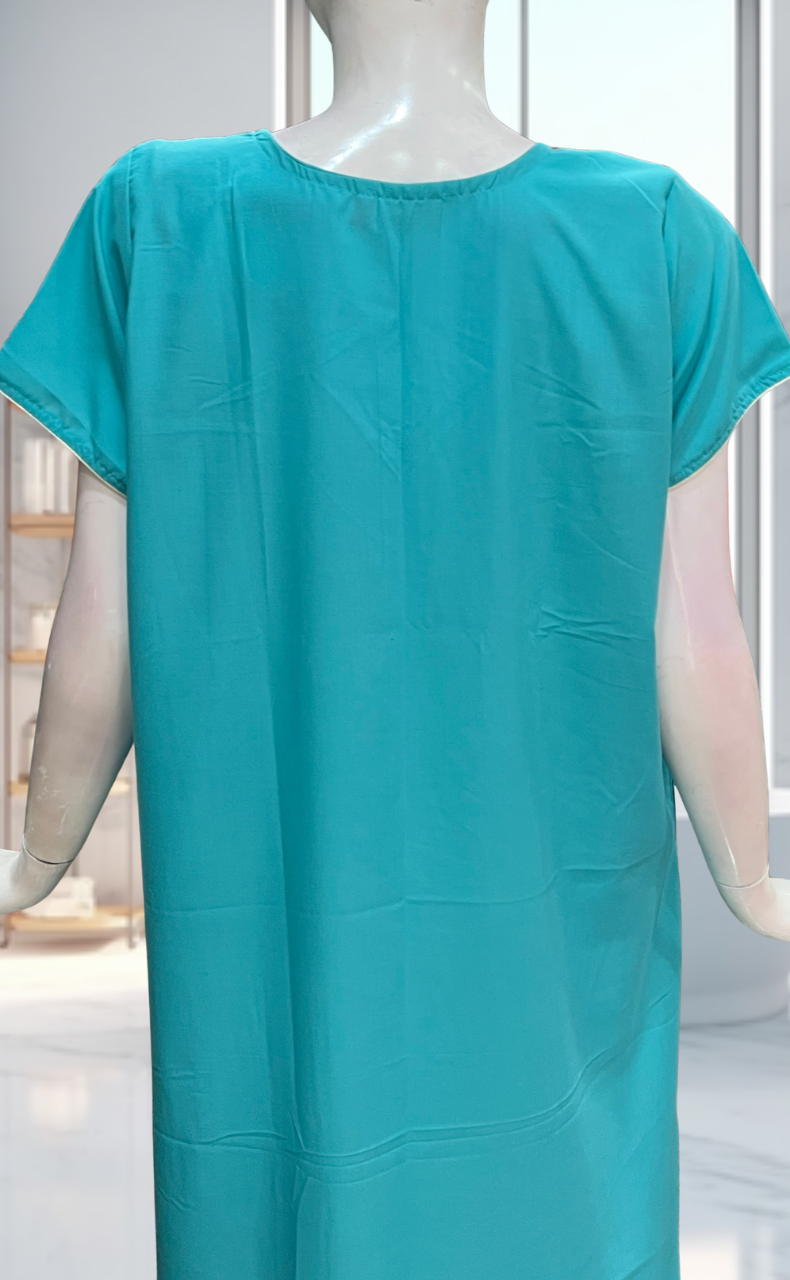 Sea Green Parsi Embroidery Soft Cotton Nighty. Soft Breathable Fabric | Laces and Frills - Laces and Frills