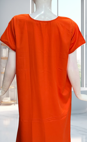 Orange Parsi Embroidery Soft Cotton Nighty. Soft Breathable Fabric | Laces and Frills - Laces and Frills