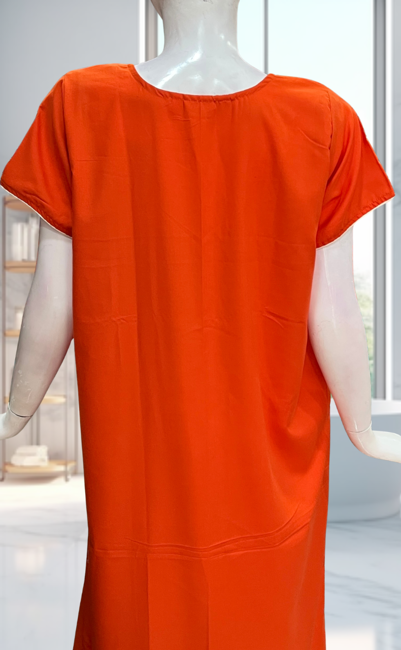 Orange Parsi Embroidery Soft Cotton Nighty. Soft Breathable Fabric | Laces and Frills - Laces and Frills