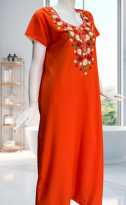 Orange Parsi Embroidery Soft Cotton Nighty. Soft Breathable Fabric | Laces and Frills - Laces and Frills