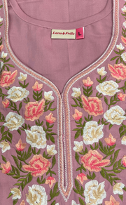 Onion Pink Parsi Embroidery Soft Cotton Nighty. Soft Breathable Fabric | Laces and Frills - Laces and Frills