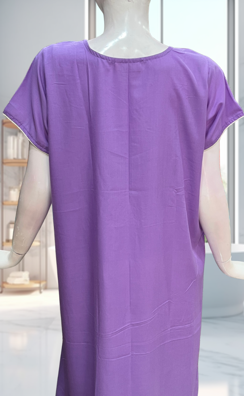 Lavender Parsi Embroidery Soft Cotton Nighty. Soft Breathable Fabric | Laces and Frills - Laces and Frills