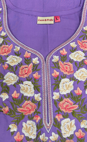 Lavender Parsi Embroidery Soft Cotton Nighty. Soft Breathable Fabric | Laces and Frills - Laces and Frills