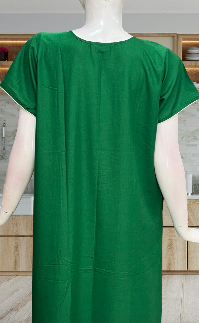 Green Lucknowi Embroidery Soft Cotton Nighty. Soft Breathable Fabric | Laces and Frills