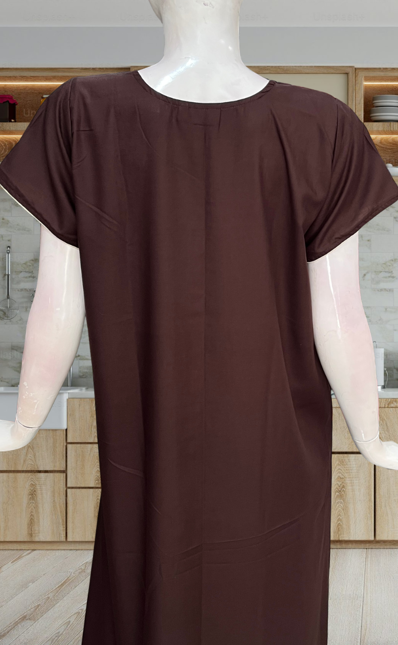 Brown Lucknowi Embroidery Soft Cotton Nighty. Soft Breathable Fabric | Laces and Frills
