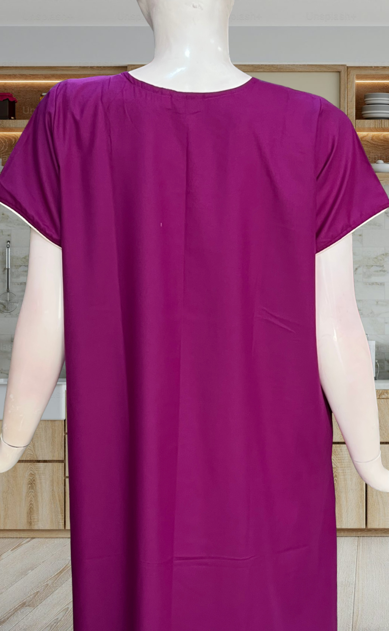 Purple Lucknowi Embroidery Soft Cotton Nighty. Soft Breathable Fabric | Laces and Frills