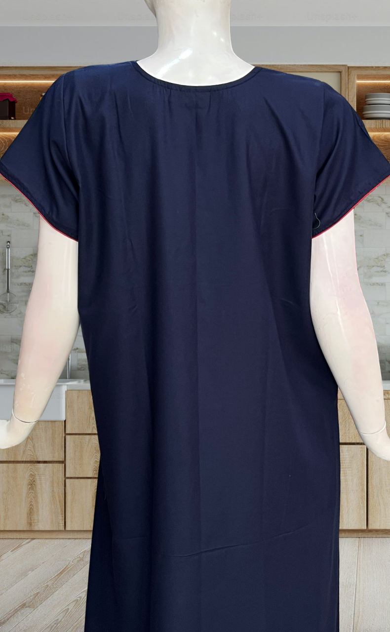 Navy Blue Kashmiri Embroidery Soft Cotton Nighty. Soft Breathable Fabric | Laces and Frills