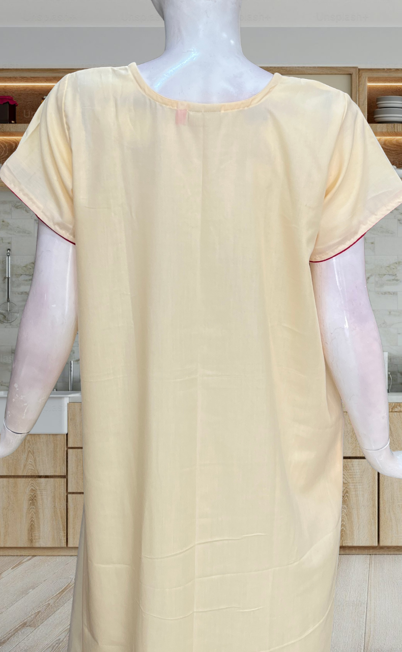 Ivory Kashmiri Embroidery Soft Cotton Nighty. Soft Breathable Fabric | Laces and Frills